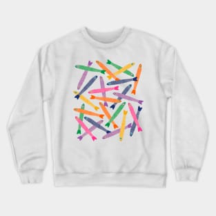 ANCHOVIES Bright Graphic Fun Groovy Fish in Rainbow Colors on Cream - Tossed Layout - UnBlink Studio by Jackie Tahara Crewneck Sweatshirt